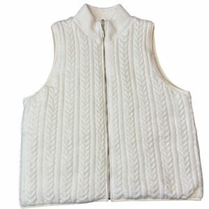 Joie Womens Cable Knit Puffer Vest Reversable Full Zip Ribbed Preppy White L